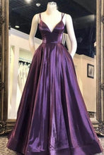 Load image into Gallery viewer, Grape Prom Dress 2023 Spaghetti Straps Satin with Pleats