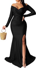 Load image into Gallery viewer, Prom Dresses 2023 with Long Sleeves Off the Shoulder Slit
