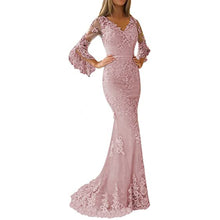 Load image into Gallery viewer, Lace Appliques Prom Dresses 2023 Illusion Sleeves V Neck