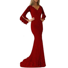 Load image into Gallery viewer, Lace Appliques Prom Dresses 2023 Illusion Sleeves V Neck