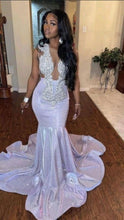 Load image into Gallery viewer, Black Girl Slay Long Prom Dress 2023 Plunging Neck Glitter
