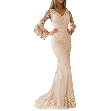 Load image into Gallery viewer, Lace Appliques Prom Dresses 2023 Illusion Sleeves V Neck