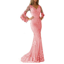 Load image into Gallery viewer, Lace Appliques Prom Dresses 2023 Illusion Sleeves V Neck