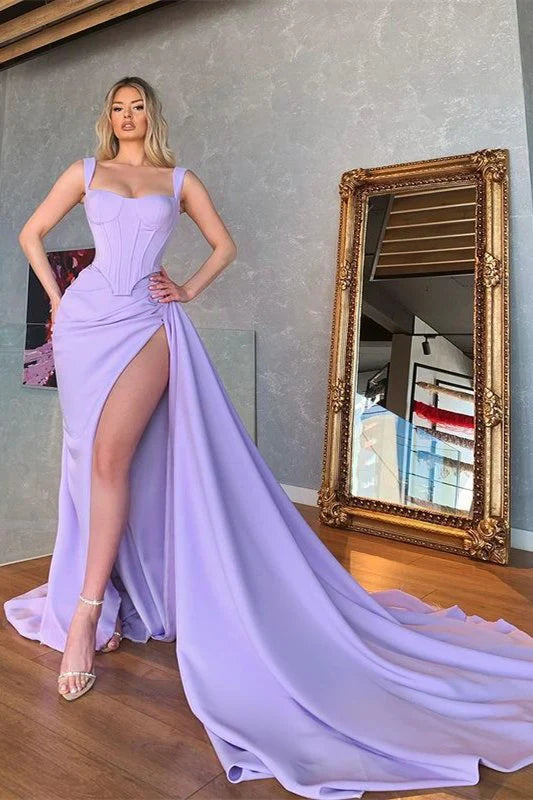 Wide Straps Prom Dresses 2023 Jersey with Slit – DCdress
