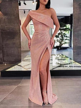 Load image into Gallery viewer, Pink Prom Dress 2023 One-shoulder Sequin with Slit