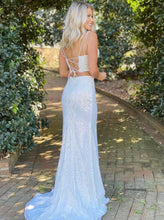 Load image into Gallery viewer, Two Piece Sequin Prom Dress 2023 Spaghetti Straps Corset Back