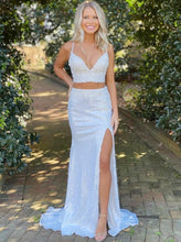 Load image into Gallery viewer, Two Piece Sequin Prom Dress 2023 Spaghetti Straps Corset Back
