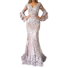 Load image into Gallery viewer, Lace Appliques Prom Dresses 2023 Illusion Sleeves V Neck