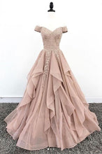 Load image into Gallery viewer, Blush Prom Dress 2023 Ruffles Off the Shoulder Horsehair