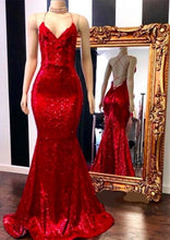 Load image into Gallery viewer, Red Prom Dress 2023 Spaghetti Straps Crisscross Back Sequin