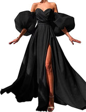 Load image into Gallery viewer, Prom Dresses 2023 with Puffy Sleeves Glitter Split Pleats