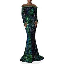 Load image into Gallery viewer, Prom Dresses 2023 with Long Sleeves Off the Shoulder Sequin Feathers