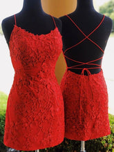 Load image into Gallery viewer, Corset Back Homecoming Dress 2022 Short Red Lace Bodycon Dress
