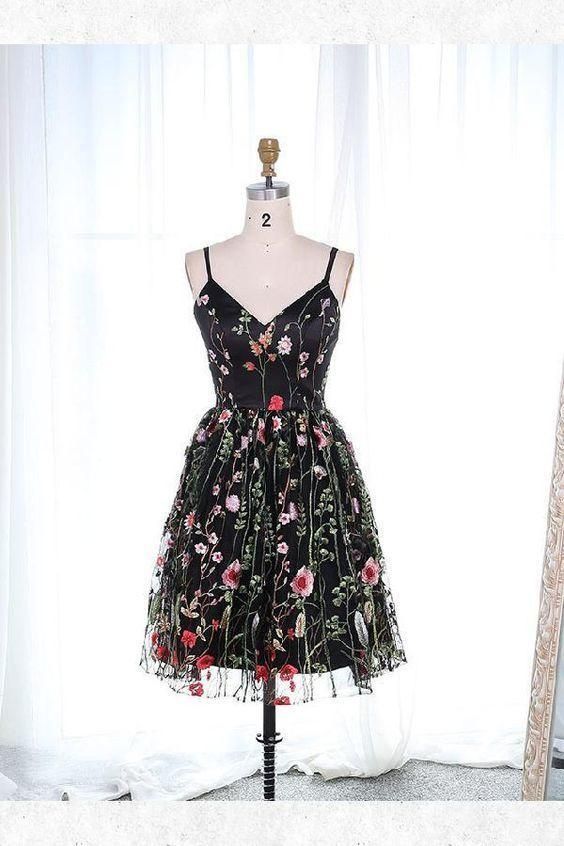 Black Floral Short Homecoming Dress 2022