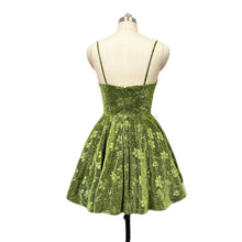 Load image into Gallery viewer, Green Floral Homecoming Dress 2022 Corset Back Short Spaghetti Straps Party Dress

