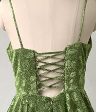 Load image into Gallery viewer, Green Floral Homecoming Dress 2022 Corset Back Short Spaghetti Straps Party Dress
