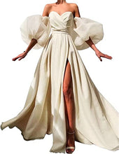 Load image into Gallery viewer, Prom Dresses 2023 with Puffy Sleeves Glitter Split Pleats