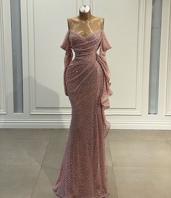 Pink Prom Dress 2023 Off the Shoulder Sequin with Ruffles – DCdress