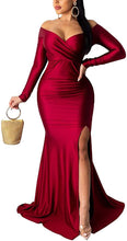 Load image into Gallery viewer, Prom Dresses 2023 with Long Sleeves Off the Shoulder Slit
