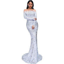 Load image into Gallery viewer, Prom Dresses 2023 with Long Sleeves Off the Shoulder Sequin Feathers