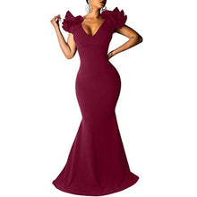 Load image into Gallery viewer, Prom Dresses 2023 with Ruffle Sleeves V Back Mermaid