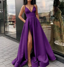 Load image into Gallery viewer, Purple Prom Dress 2023 Spaghetti Straps with Pockets Slit