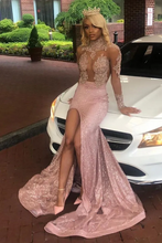 Load image into Gallery viewer, Dusty Pink Glitter Prom Dress 2025 Mermaid with Long Sleeves Slit
