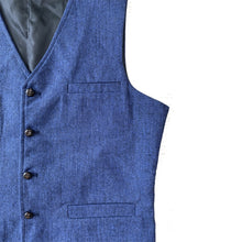 Load image into Gallery viewer, Dusty Blue Herringbone Tweed Wedding Vest for Groomsmen
