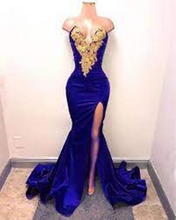 Load image into Gallery viewer, Mermaid Strapless Royal Blue Satin Prom Dress 2025 with Slit
