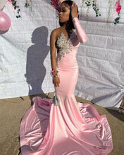 Load image into Gallery viewer, Mermaid Pink Jersey Prom Dress 2025 One-shoulder Long Sleeve
