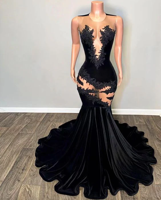 Black Lace Velvet Prom Dress 2025 Mermaid