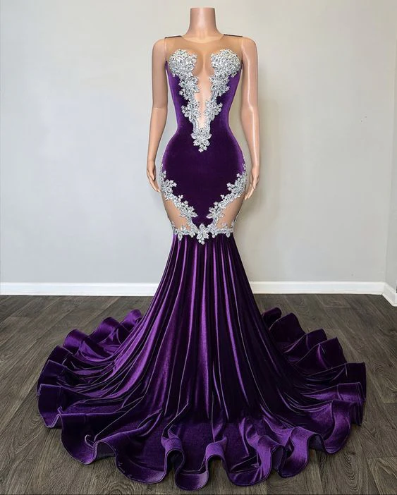 Purple Lace Velvet Prom Dress 2025 Mermaid