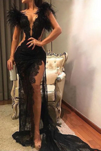 Load image into Gallery viewer, Sexy Lace Prom Dress 2025 for Black Girl with Feathers
