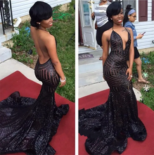 Load image into Gallery viewer, Mermaid Black Pattern Sequin Prom Dress 2025 for Black Girl
