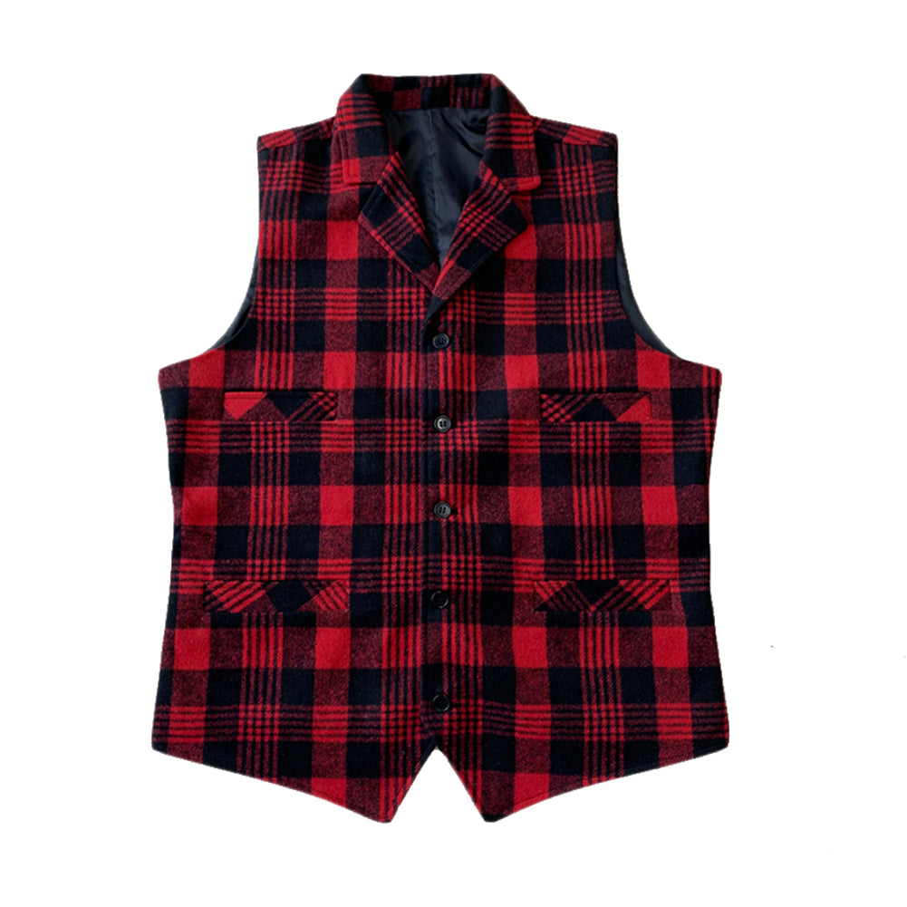 Plaid Red Satin Back Wedding Vest for Groomsmen