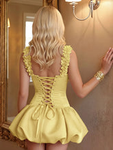 Load image into Gallery viewer, Satin Homecoming Dress 2026 With Flower Strap Mini Dress
