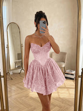 Load image into Gallery viewer, Sequin Strapless Homecoming Dress Sweetheart Mini Dress with Ruffled
