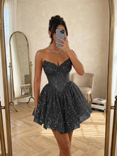 Load image into Gallery viewer, Sequin Strapless Homecoming Dress Sweetheart Mini Dress with Ruffled
