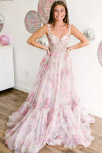 Load image into Gallery viewer, Women's Chiffon Floral Print A Line Long Prom Dresses Sweetheart Formal Evening Gowns

