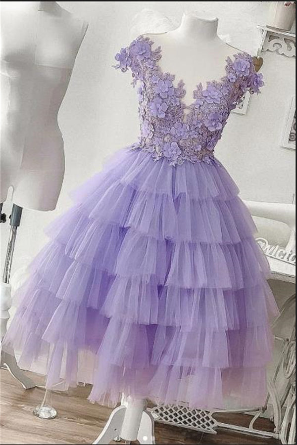 Lilac Homecoming Dress 2023 Floral V Neck Sleeveless Tulle