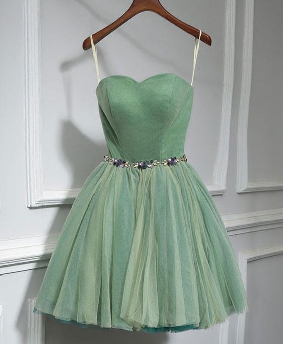 Green Homecoming Dress 2023 Short Fairy Spaghetti Straps Tulle