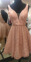 Load image into Gallery viewer, Dusty Pink Homecoming Dress 2023 Short V Neck Sleeveless Tulle
