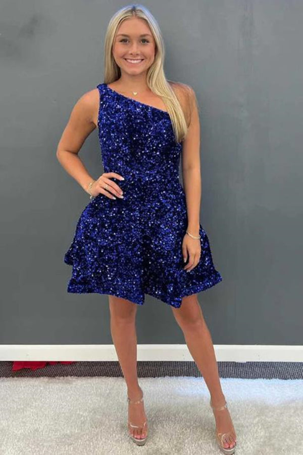 Grape Homecoming Dress 2023 Short One-shoulder Sequin