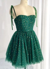 Load image into Gallery viewer, Dark Green Homecoming Dress 2023 Short Spaghetti Straps Tulle Sparkle
