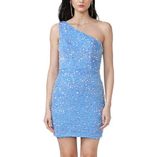 Load image into Gallery viewer, Black Girl Homecoming Dress 2023 Short Tight One-shoulder Sequin Sparkly
