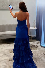 Load image into Gallery viewer, Mermaid Strapless Sequins Lace Appliques Prom Dress with Slit
