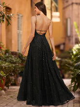 Load image into Gallery viewer, A-Line V-Neck Sleeveless Split Side Sequins Lace Prom Dresses With Slit
