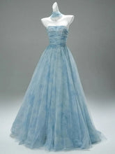Load image into Gallery viewer, A-line Light Blue Floral Fairytale Tulle Prom Dress, Beaded Scoop Long Party Dress
