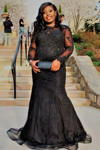 Load image into Gallery viewer, Modest Beaded Lace Appliques Prom Dress 2025 for Black Girl with Long Sleeves
