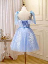 Load image into Gallery viewer, Blue Homecoming Dress 2023 Short Fairy Straps Tulle with Appliques
